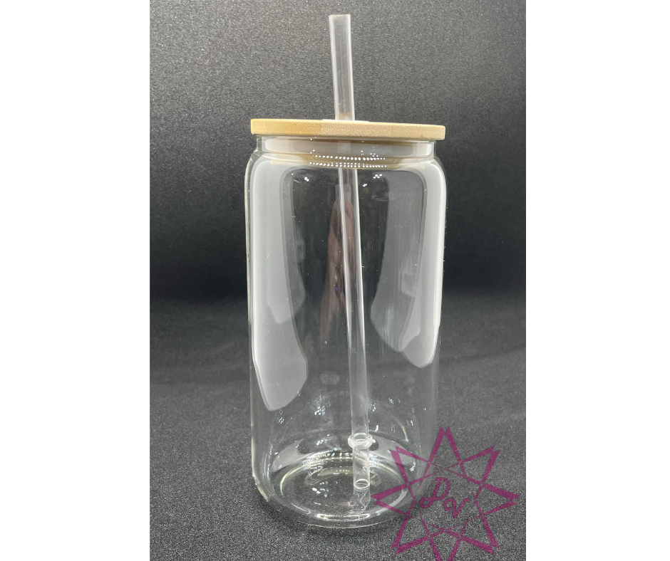 16oz Clear Glass Mason Jar with Wooden Sublimation Lid